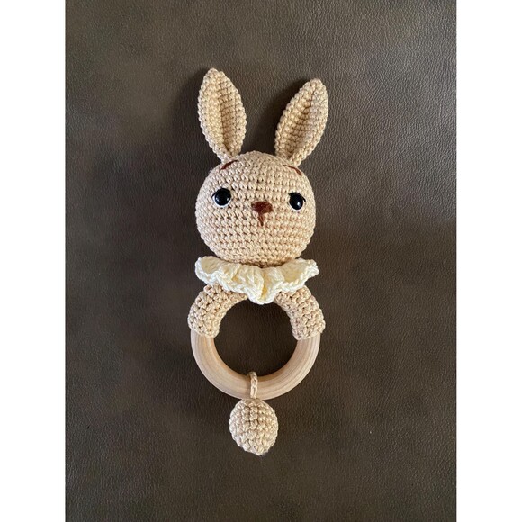 Bunny Rather Shaker Crochet Set, New Born Baby boy Colección,Handmade crochet - Picture 4 of 10
